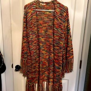 COPY - Easel sparkly multicolored knit cardigan with fringed sleeve and bottom …